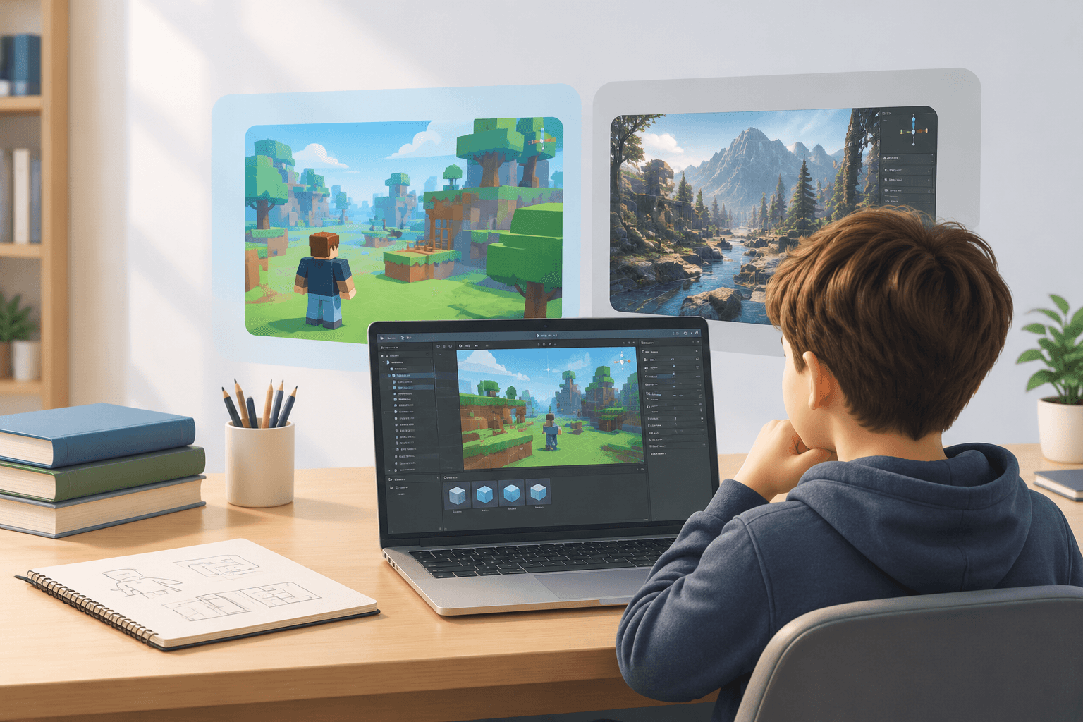 Иллюстрация к статье: Как выбрать курс по разработке игр для ребёнка: Roblox Studio или Unity