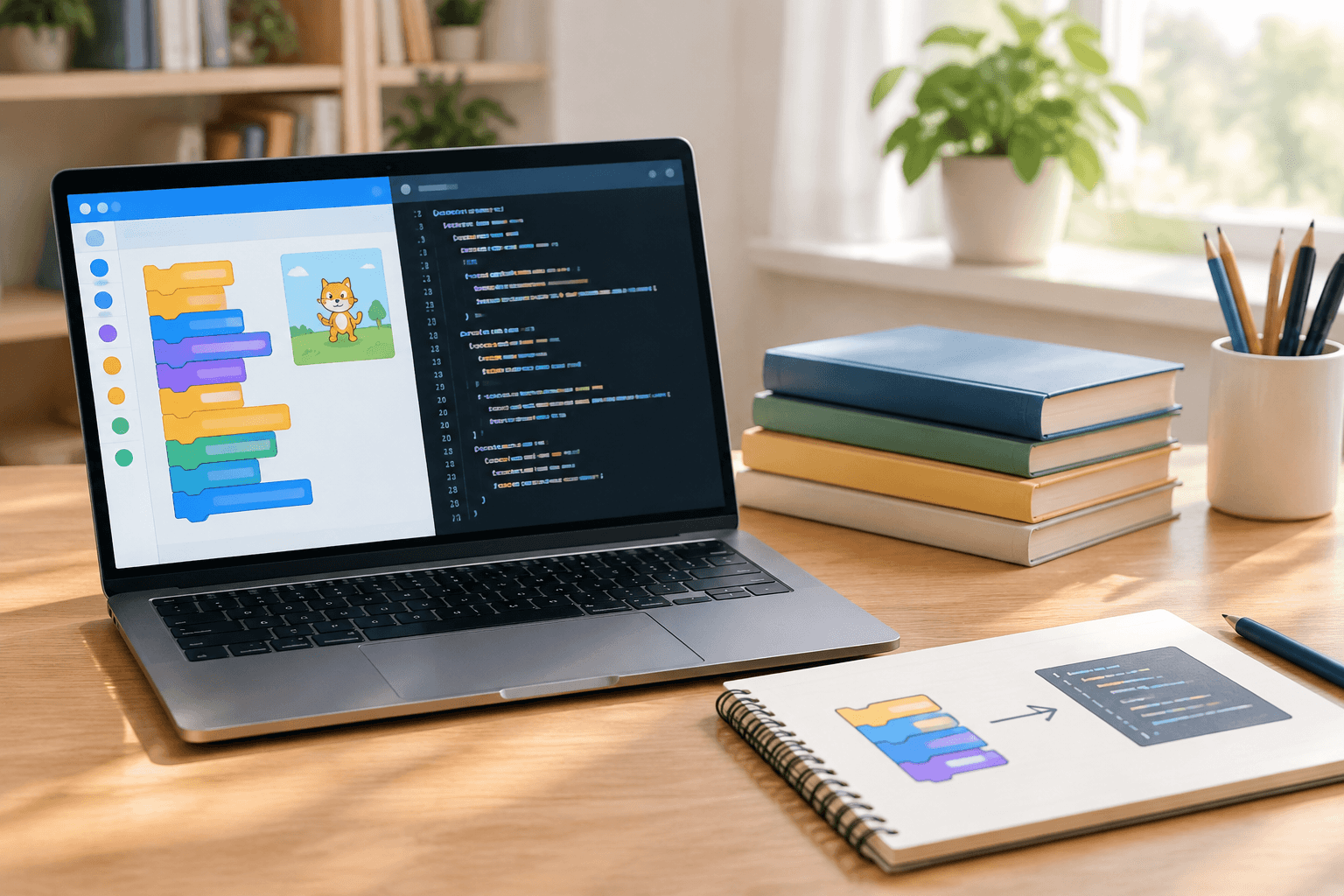 Иллюстрация к статье: Scratch или Python для ребёнка 11–12 лет: как выбрать следующий шаг