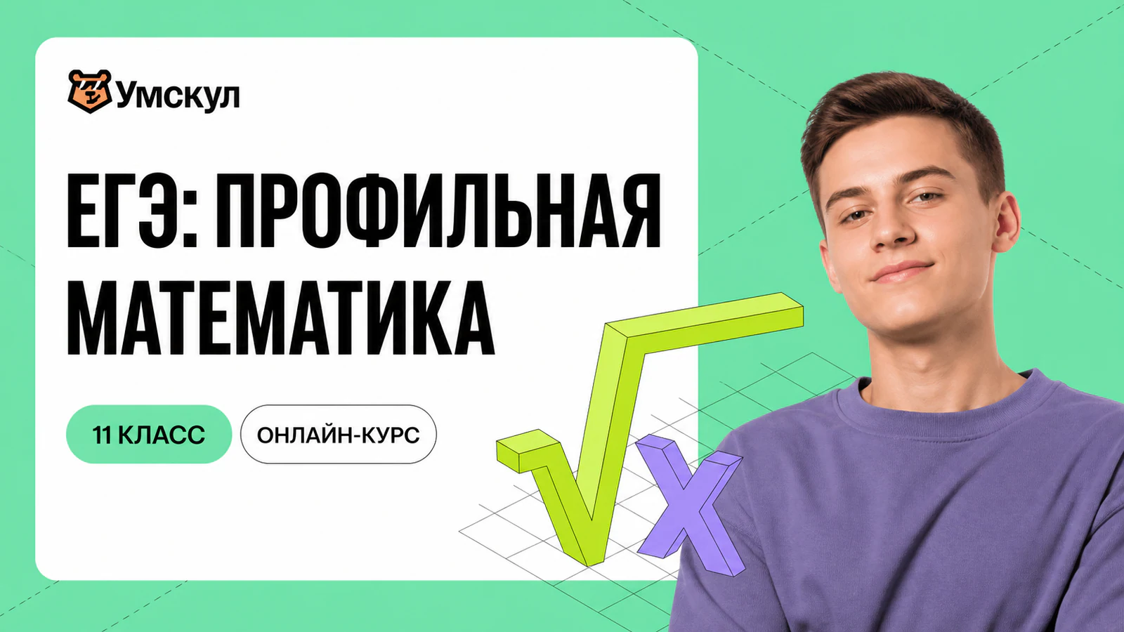 Обложка курса «Годовой курс ЕГЭ по профильной математике (11 класс)» в фирменном стиле школы «Умскул»